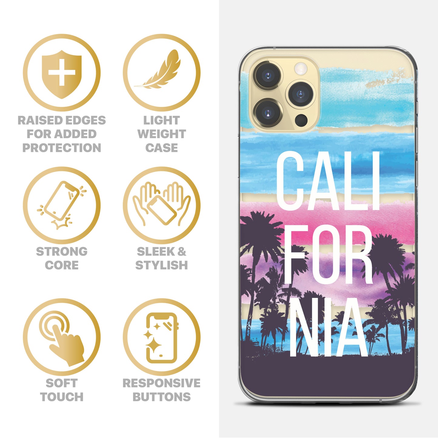 TPU Clear case with (California) Design for iPhone & Samsung Phones