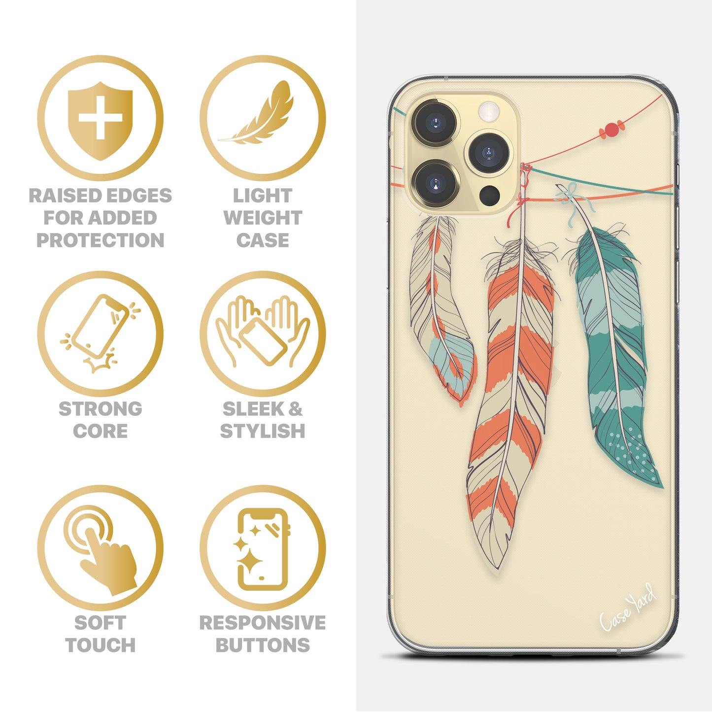Colored Feather TPU Clear Phone Case for iPhone & Samsung Phones