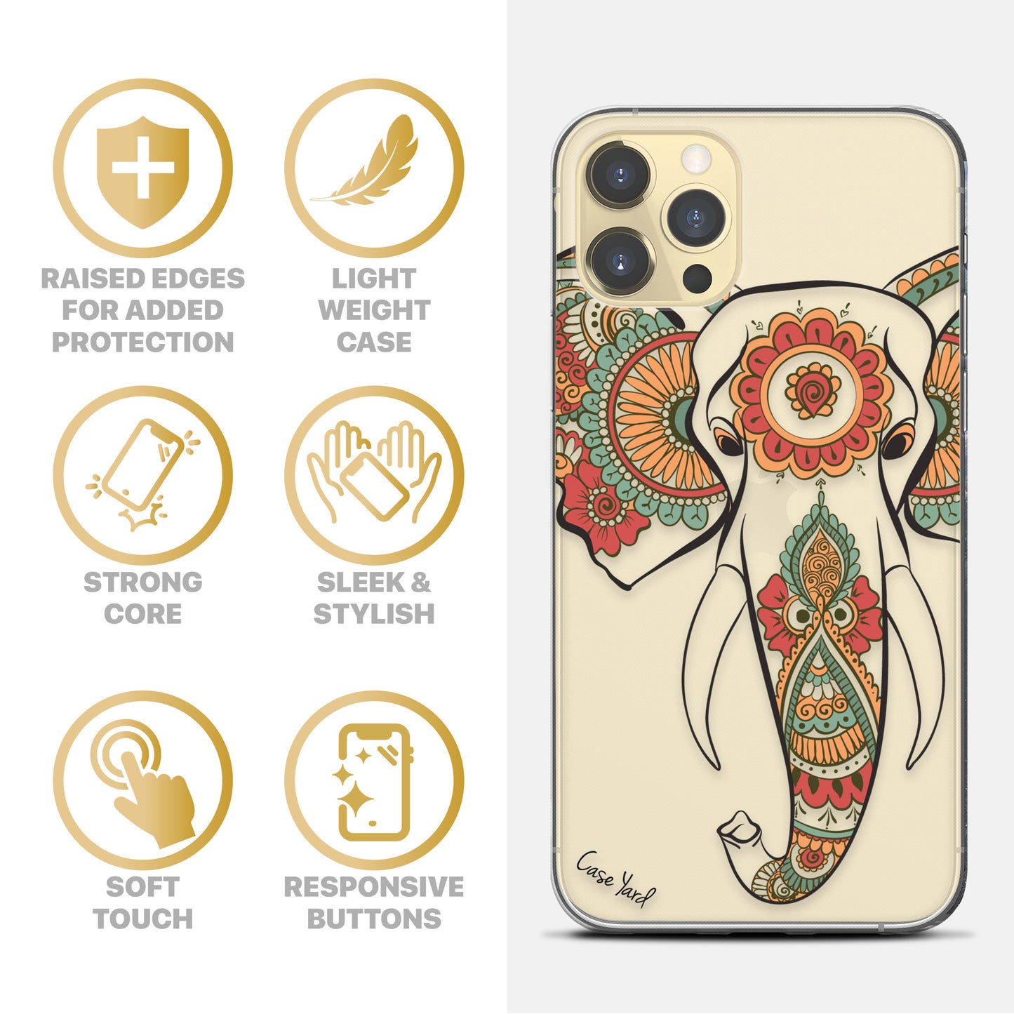 TPU Clear case with (Elephant Hannah Head) Design for iPhone & Samsung Phones