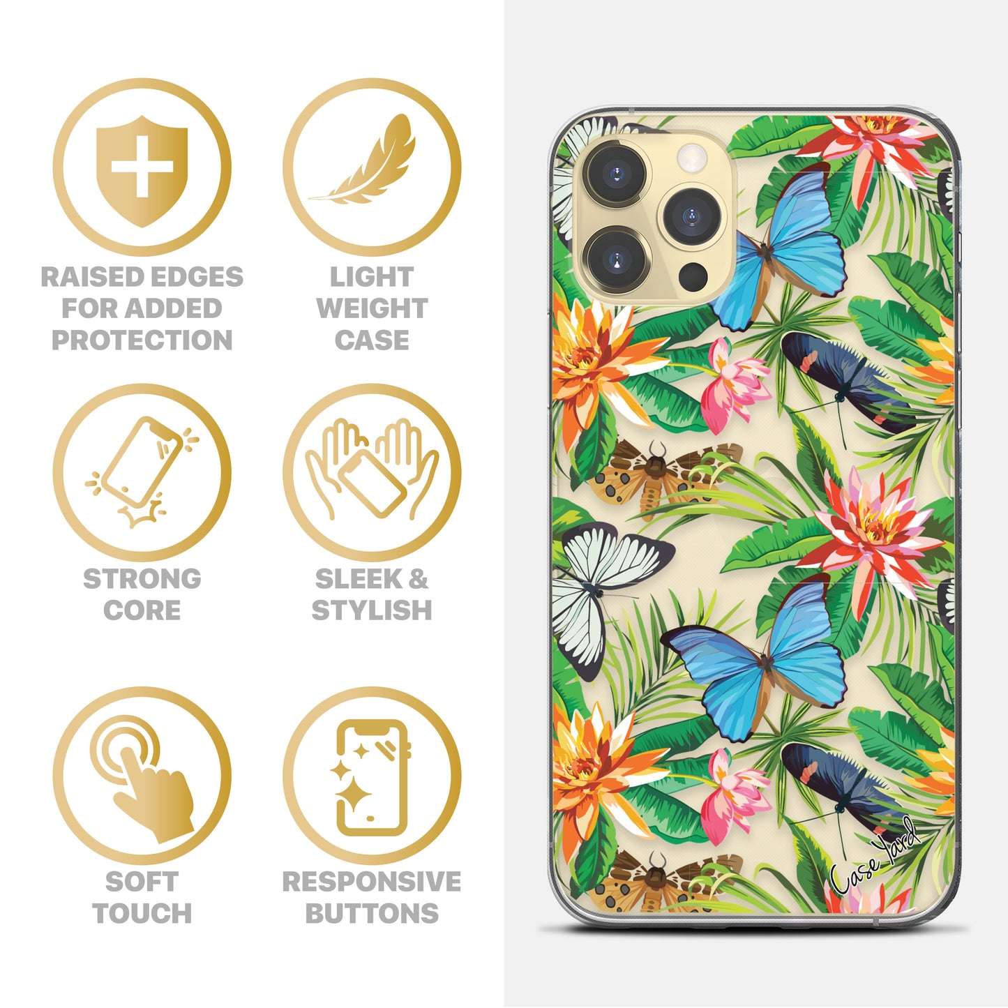 Flower Butterfly TPU Clear Phone Case for iPhone & Samsung Phones