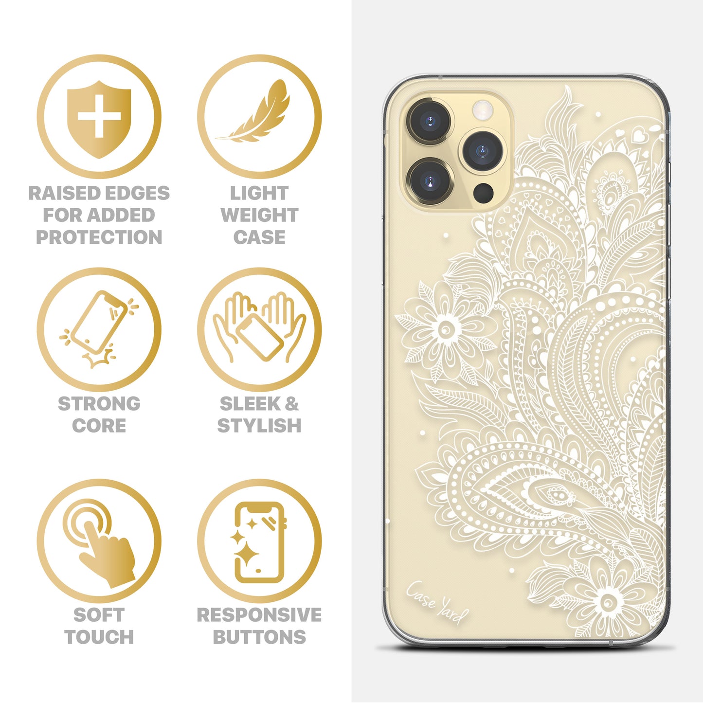 TPU Case Clear case with (Flower Paisley) Design for iPhone & Samsung Phones