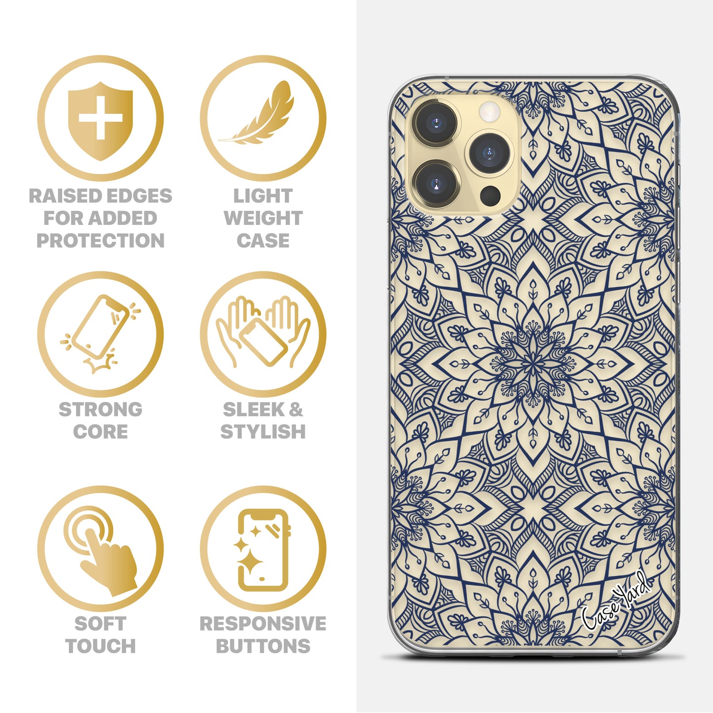 TPU Clear case with (Bohemian Tile) Design for iPhone & Samsung Phones