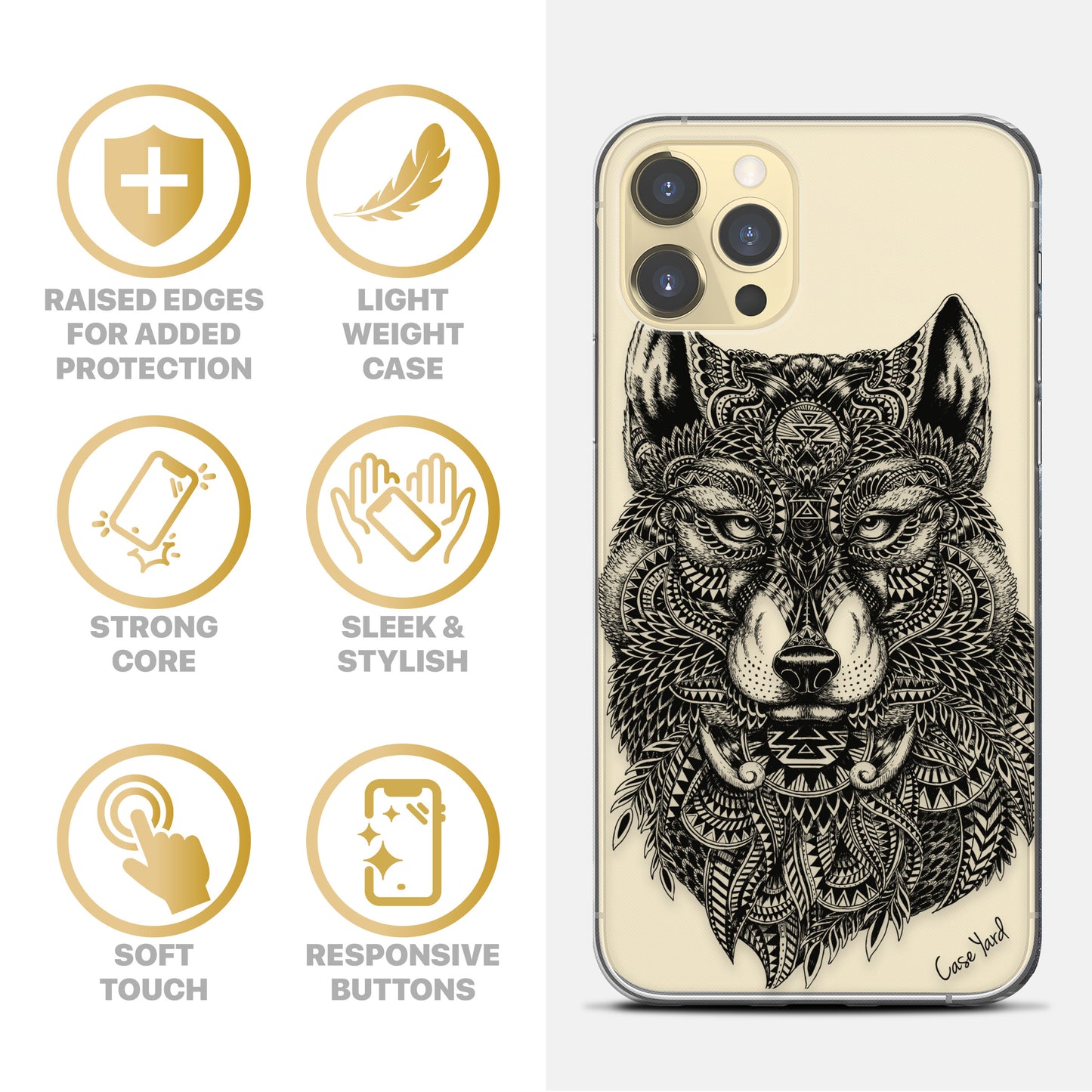 TPU Clear case with (Wolf) Design for iPhone & Samsung Phones
