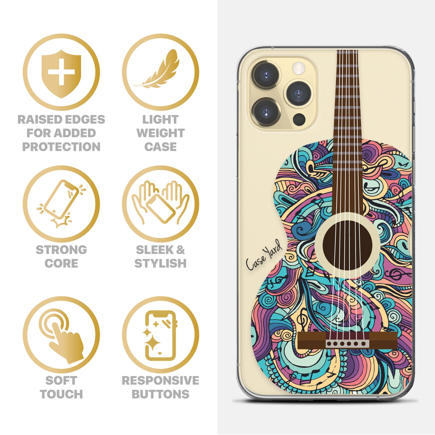 TPU Clear case with (Guitar) Design for iPhone & Samsung Phones