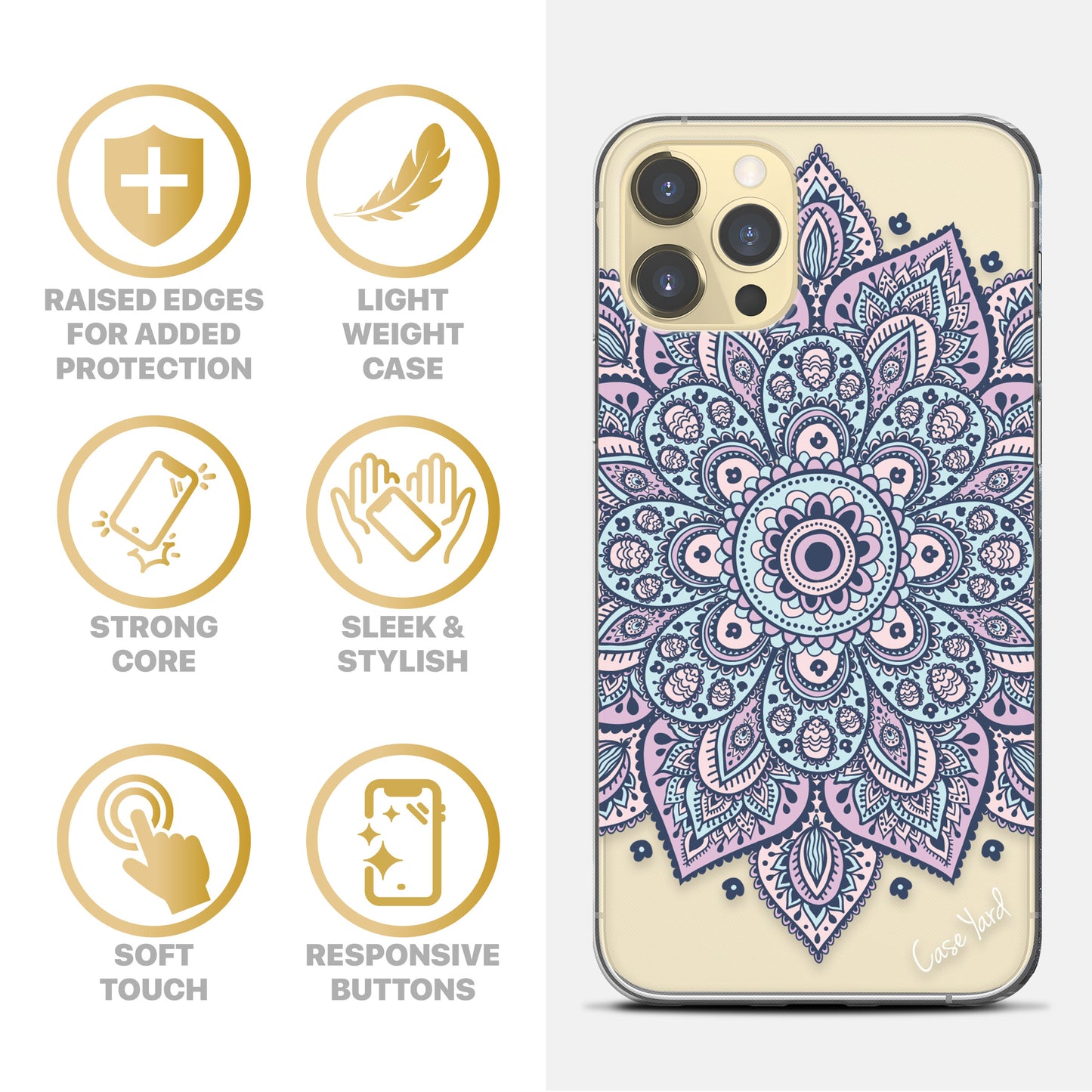 TPU Clear case with (Dakota Mandala) Design for iPhone & Samsung Phones