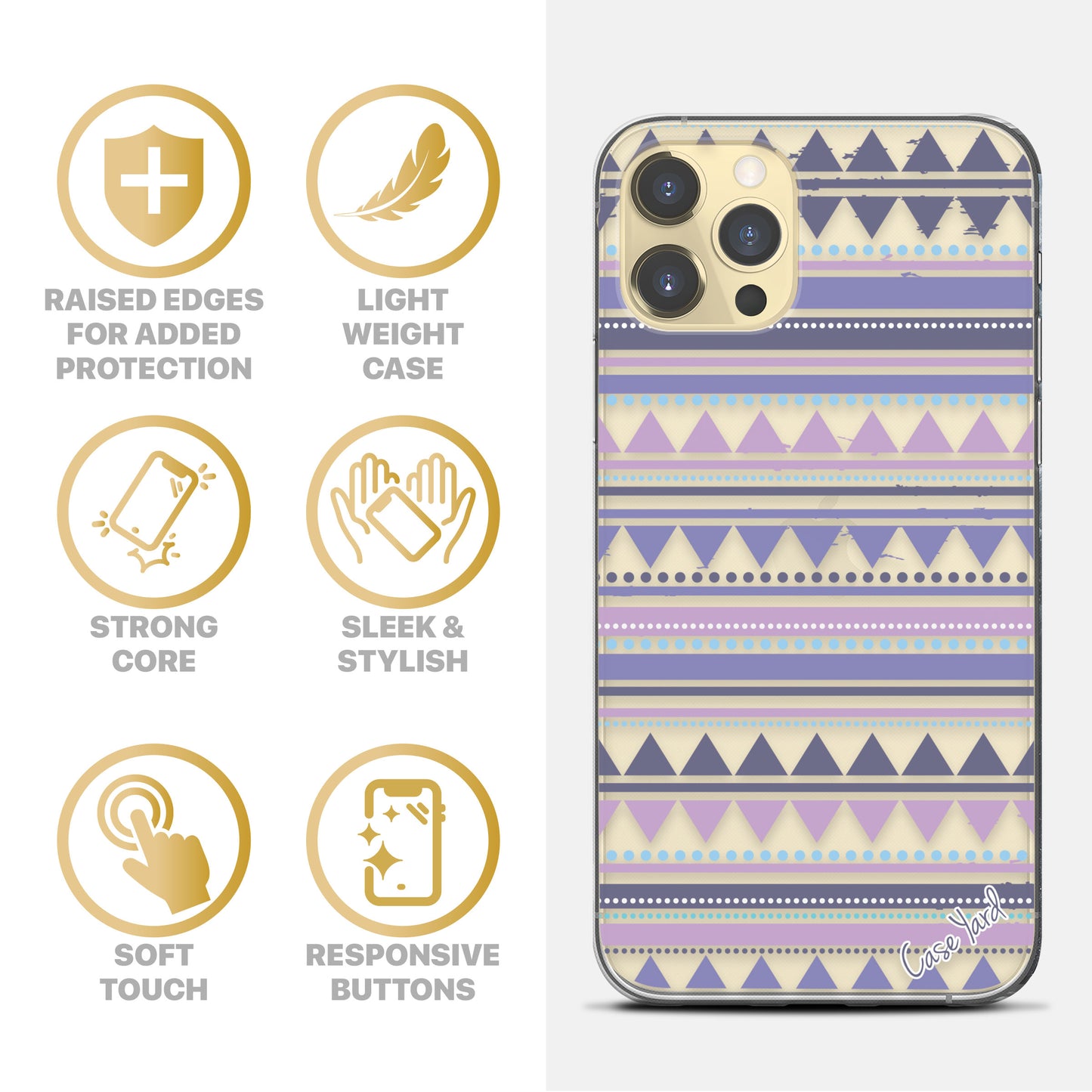 TPU Clear case with (Purple Aztec) Design for iPhone & Samsung Phones