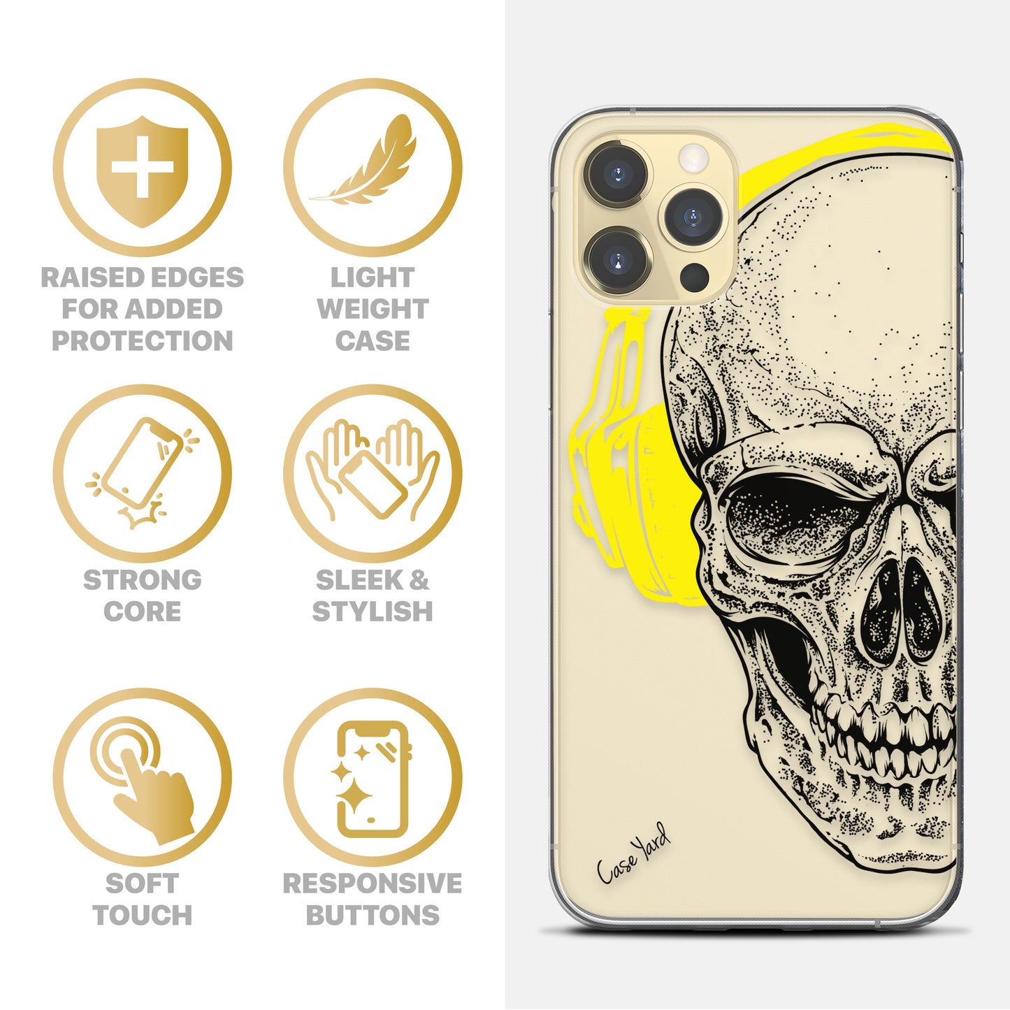 Headphone Skull TPU Clear Phone Case for iPhone & Samsung Phones