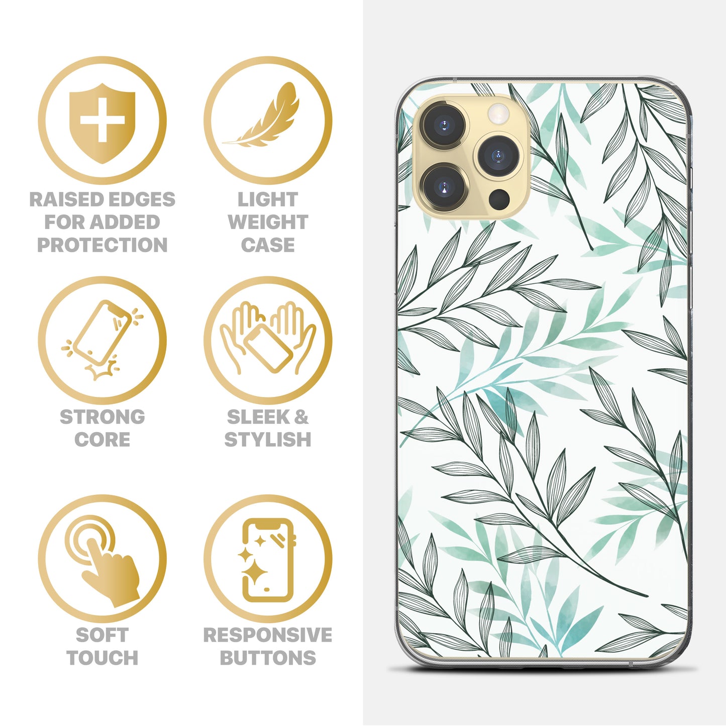TPU Case Clear case with (Light Leaves) Design for iPhone & Samsung Phones