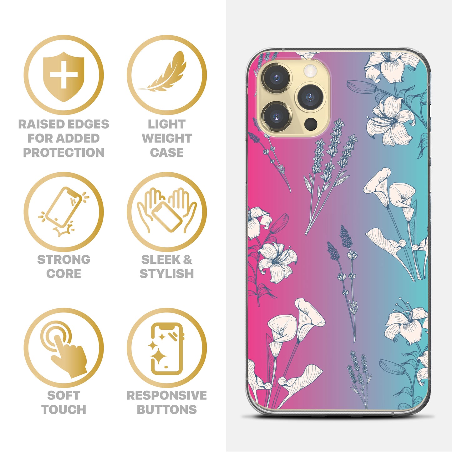 TPU Case Clear case with (Flowers X) Design for iPhone & Samsung Phones
