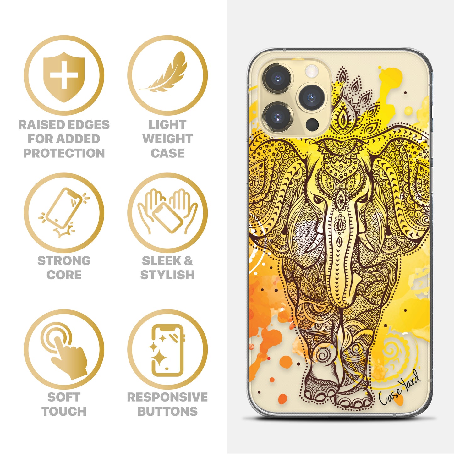 TPU Clear case with (Elephant Stain) Design for iPhone & Samsung Phones