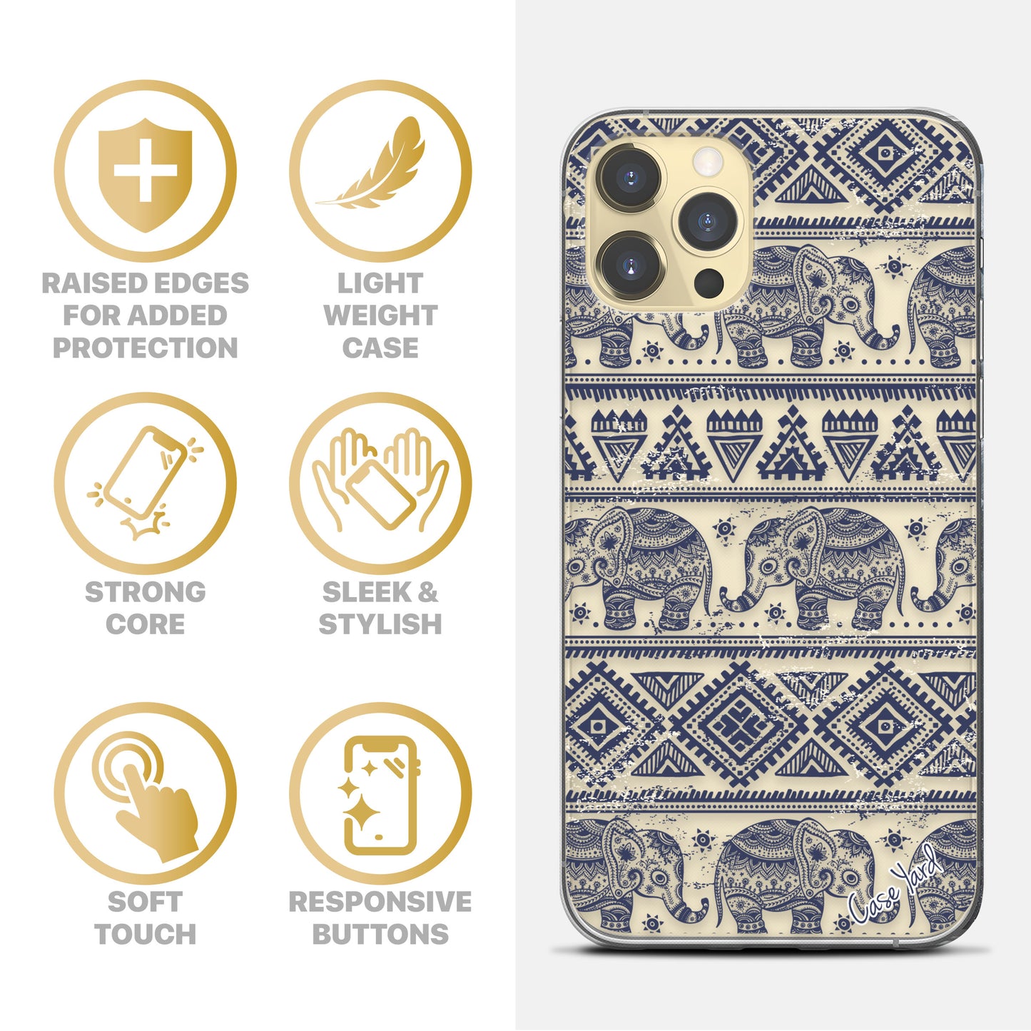 Elephant Pattern TPU Clear Phone Case for iPhone & Samsung Phones