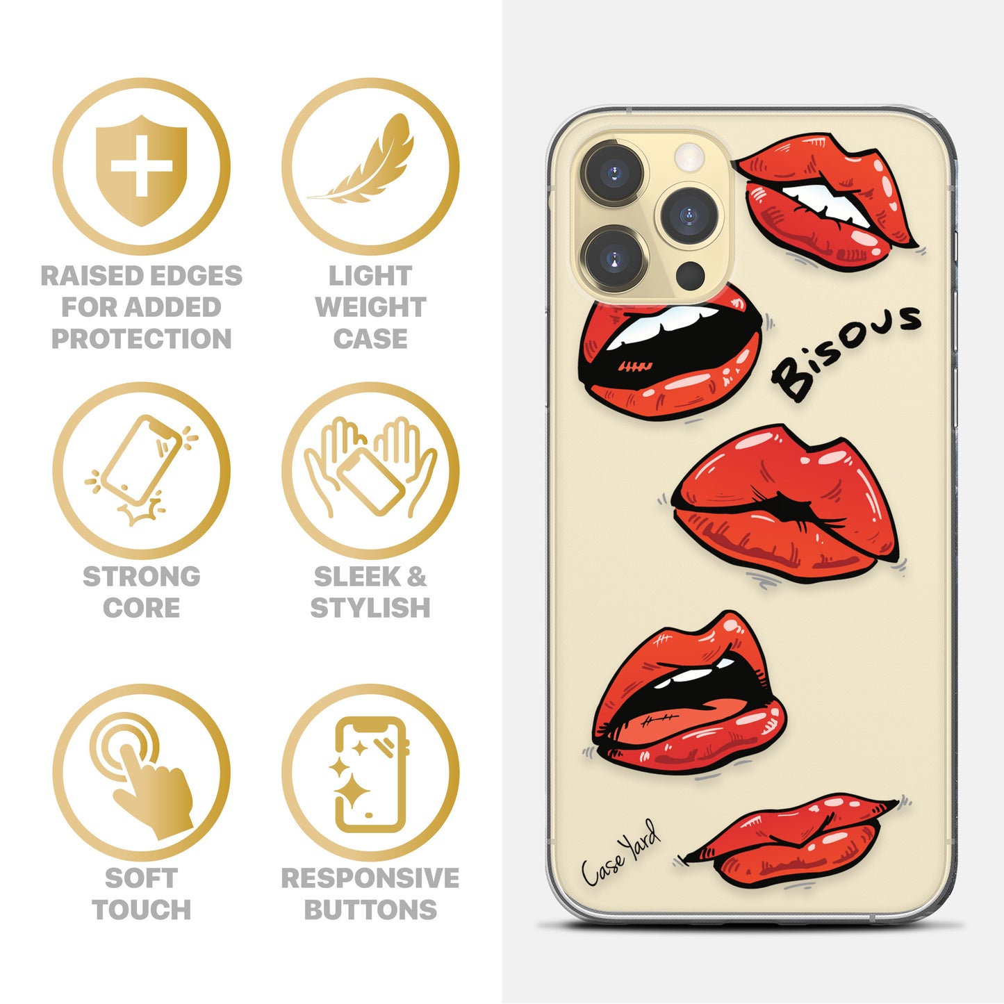TPU Clear case with (Lips Bisous) Design for iPhone & Samsung Phones