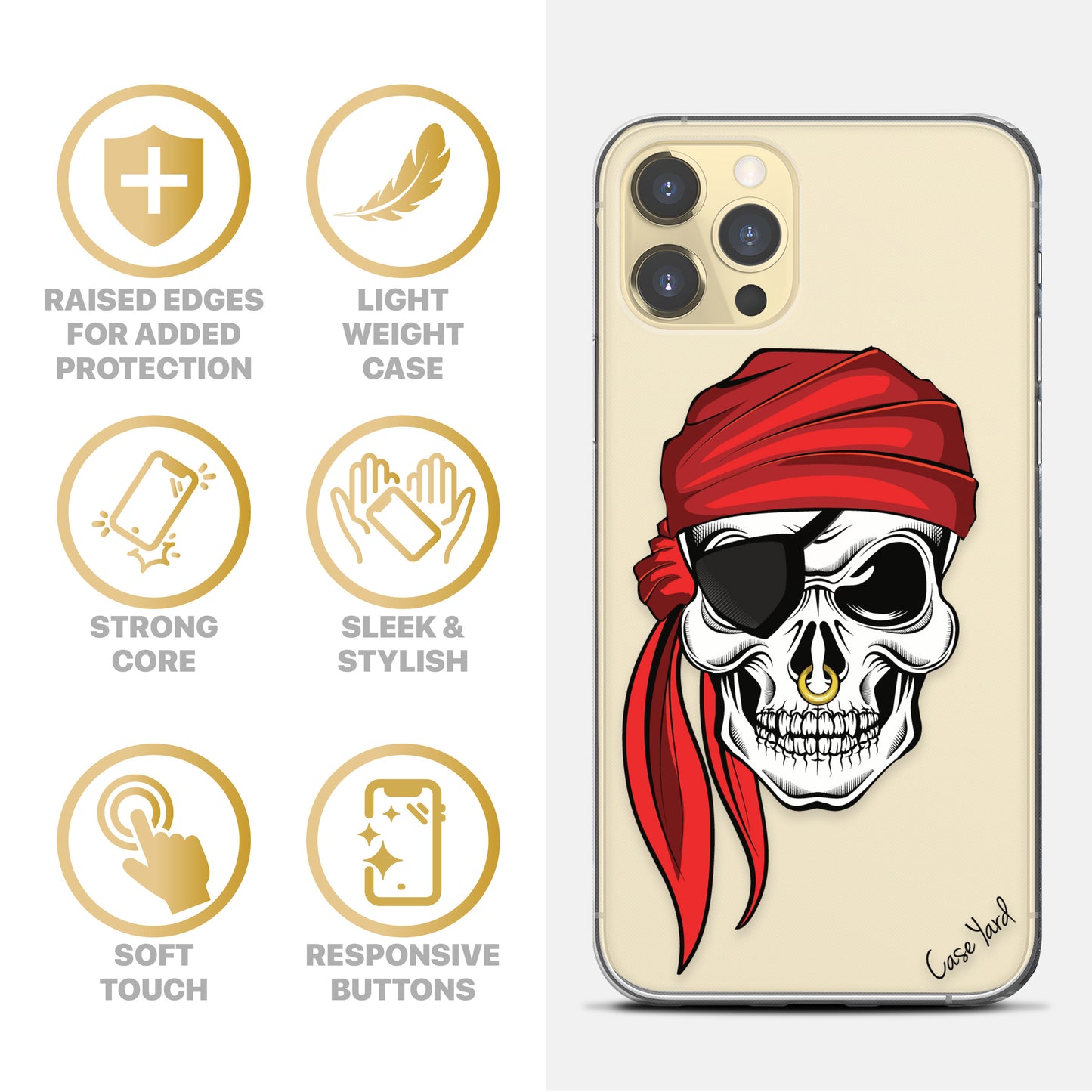 TPU Case Clear case with (Pirate Skull) Design for iPhone & Samsung Phones