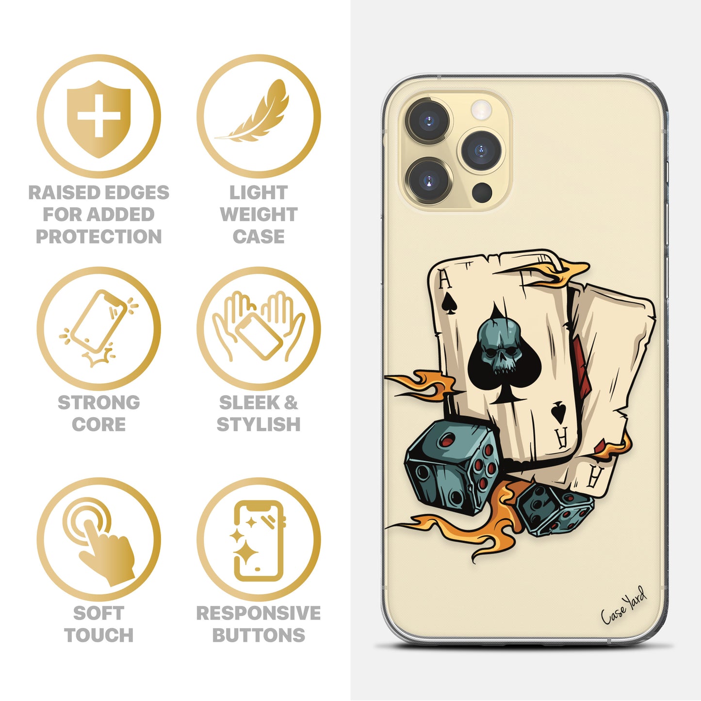 Skull Cards TPU Clear Phone Case for iPhone & Samsung Phones