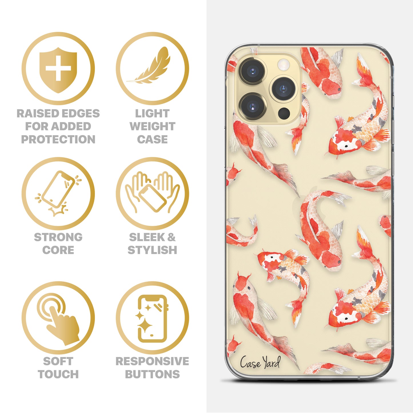 TPU Clear case with (Koi Fish Pond) Design for iPhone & Samsung Phones