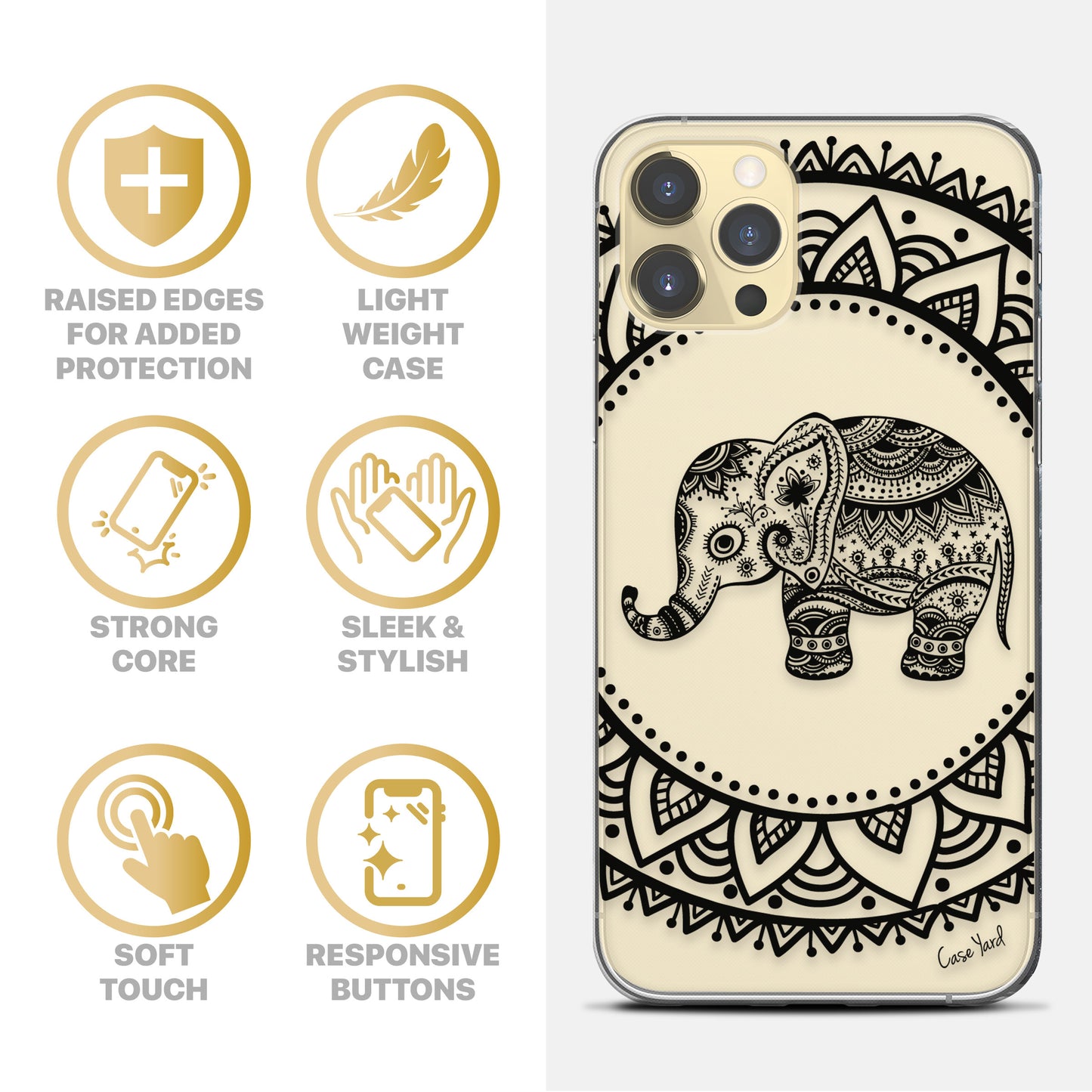 TPU Clear case with (Elephant Mandala) Design for iPhone & Samsung Phones