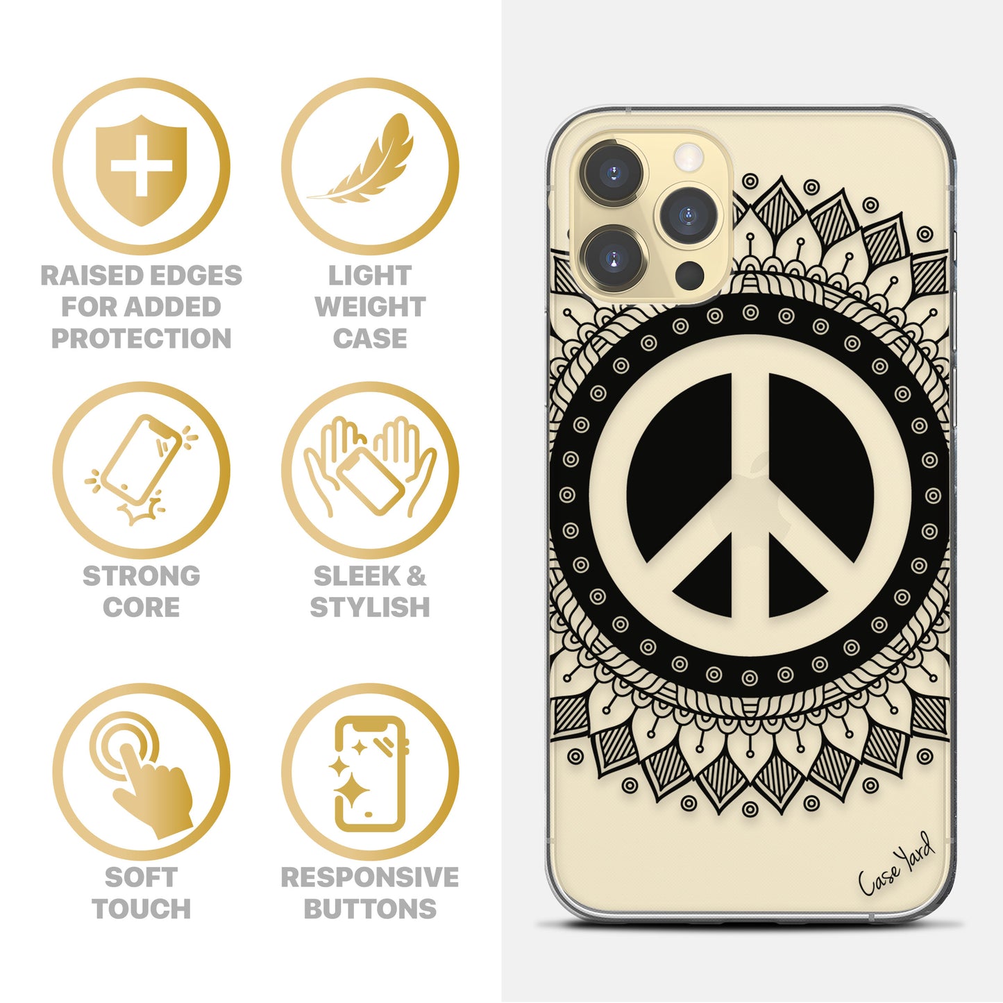 TPU Clear case with (Peace Mandala) Design for iPhone & Samsung Phones