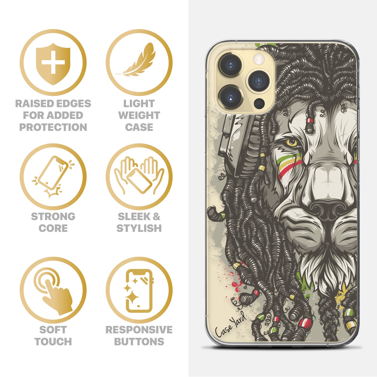 TPU Clear case with (Rasta Lion) Design for iPhone & Samsung Phones