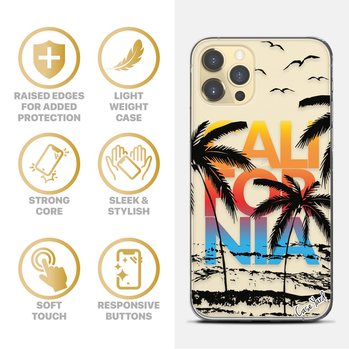 TPU Clear case with (California Sunset Palms) Design for iPhone & Samsung Phones