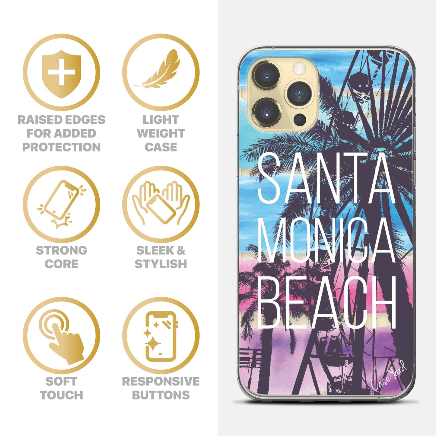 TPU Clear case with (Santa Monica) Design for iPhone & Samsung Phones