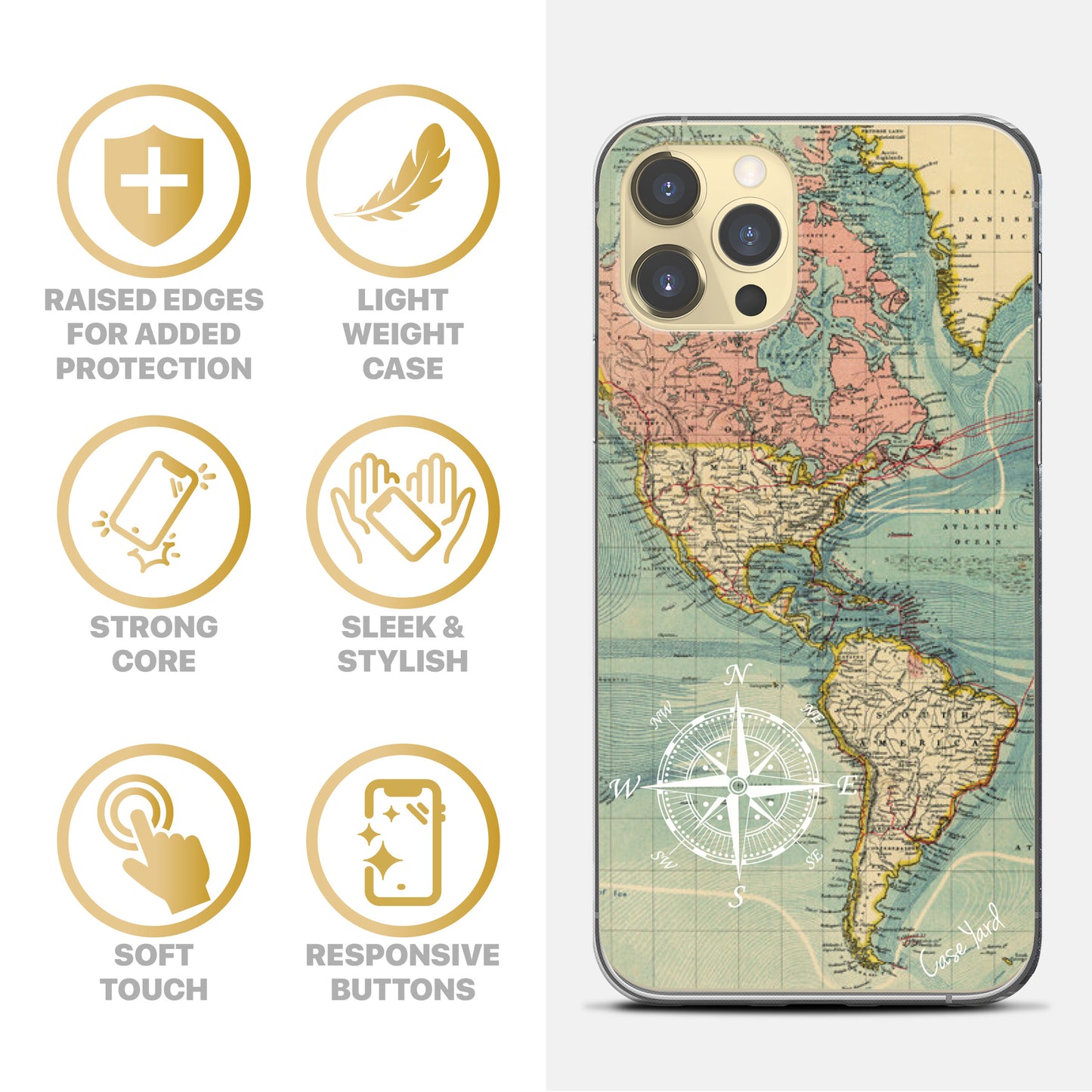 TPU Clear case with (Atlantic Compass) Design for iPhone & Samsung Phones