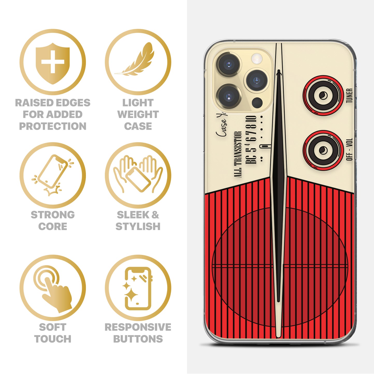 TPU Clear case with (Vintage Radio) Design for iPhone & Samsung Phones