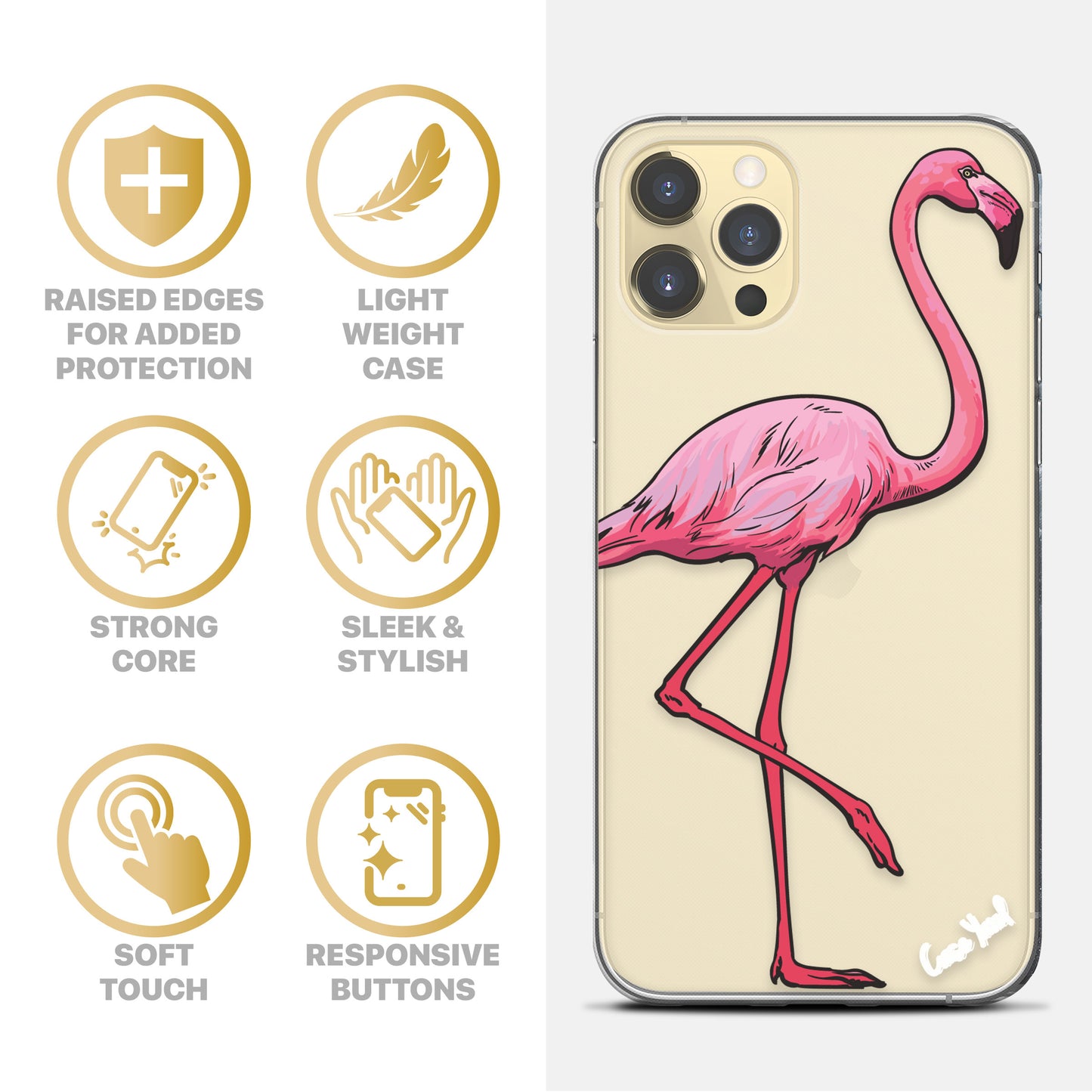TPU Clear case with (Classic Flamingo) Design for iPhone & Samsung Phones