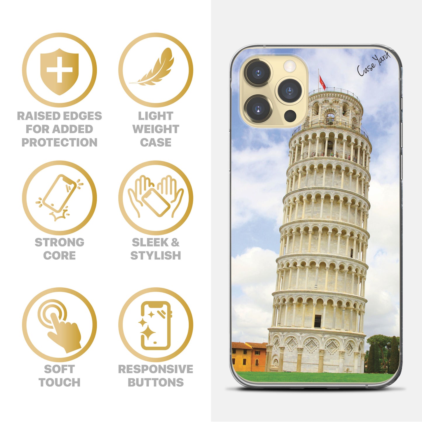 TPU Clear case with (Pisa Tower) Design for iPhone & Samsung Phones
