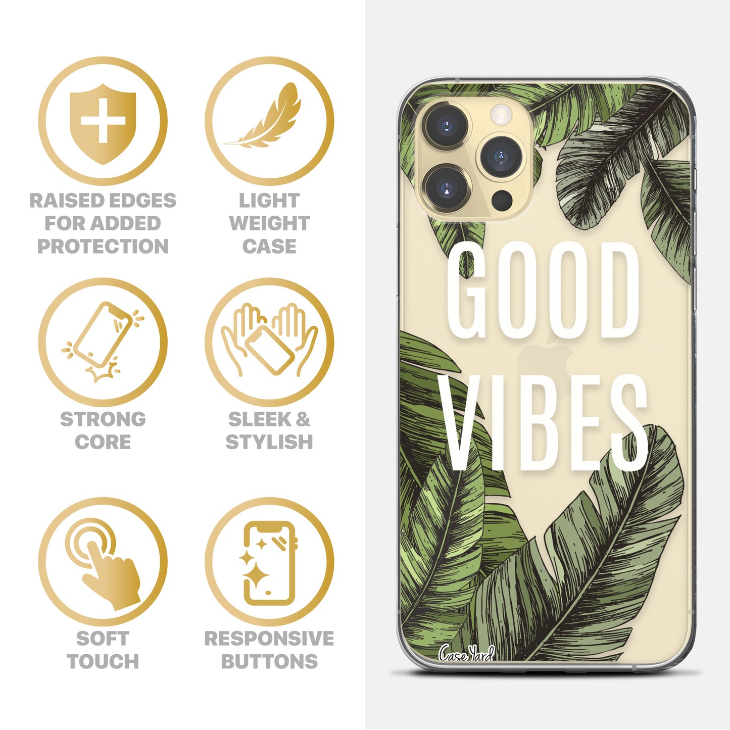 TPU Clear case with (Good Vibes) Design for iPhone & Samsung Phones