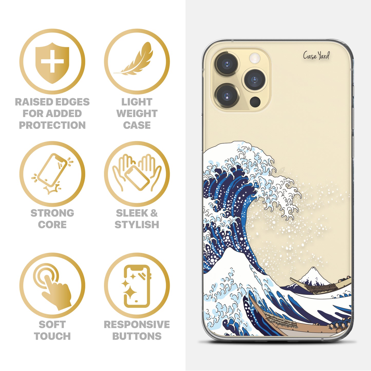 TPU Clear case with (Kanagawa Wave) Design for iPhone & Samsung Phones