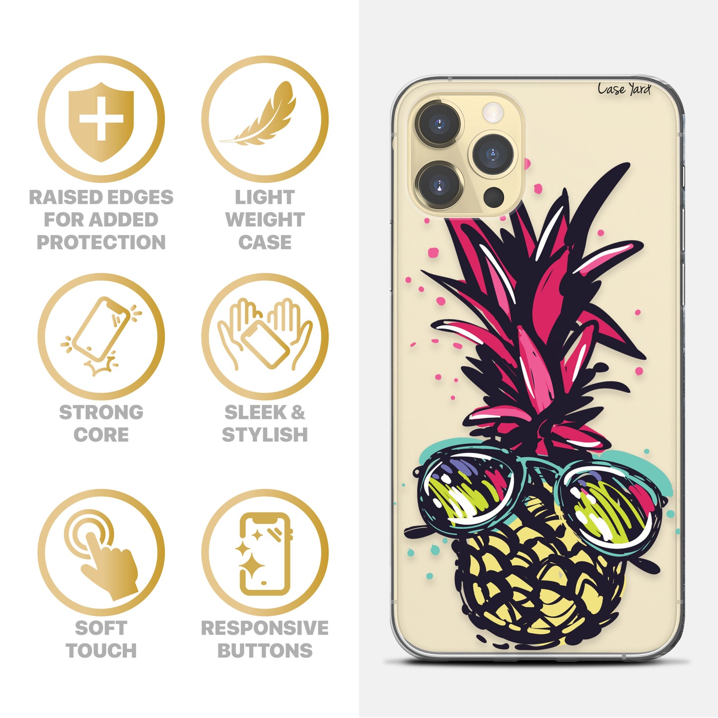 TPU Clear case with (Pineapple in Paradise) Design for iPhone & Samsung Phones