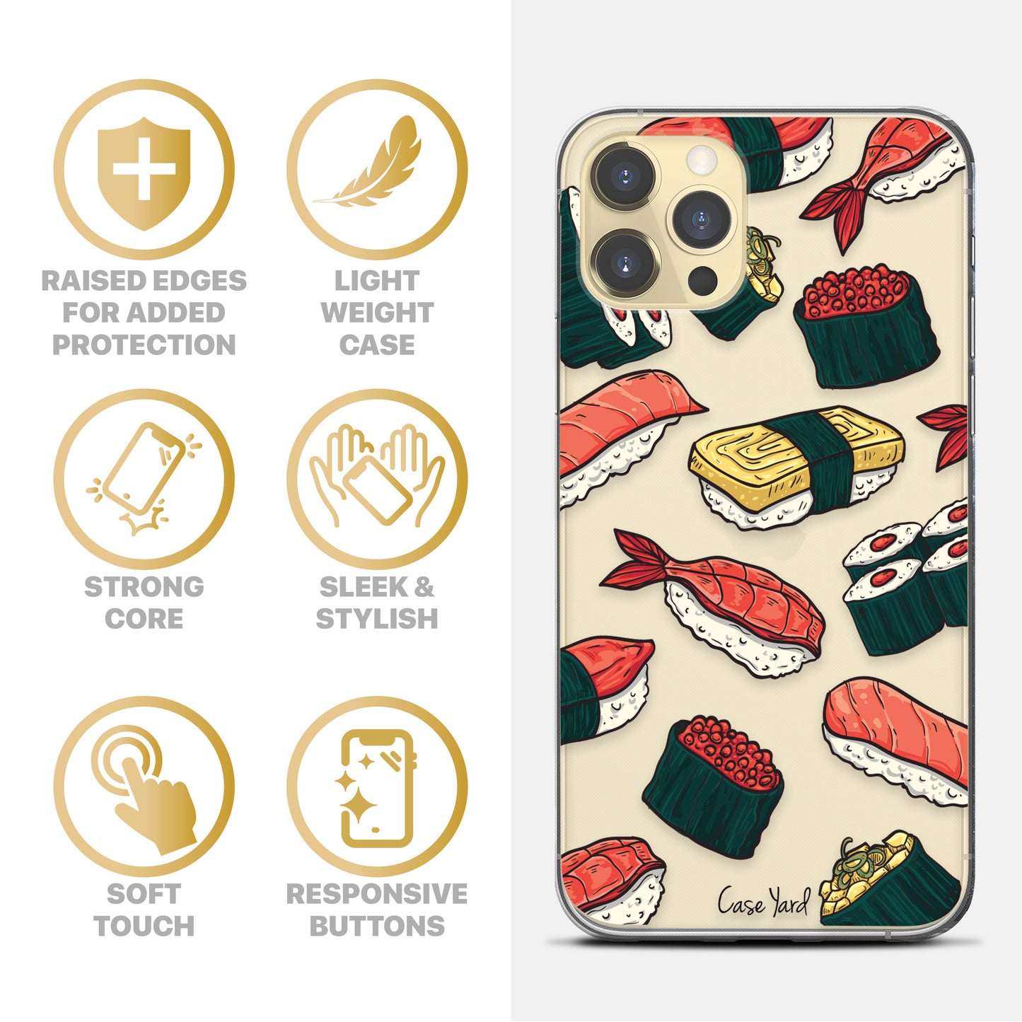 TPU Clear case with (Sushi) Design for iPhone & Samsung Phones