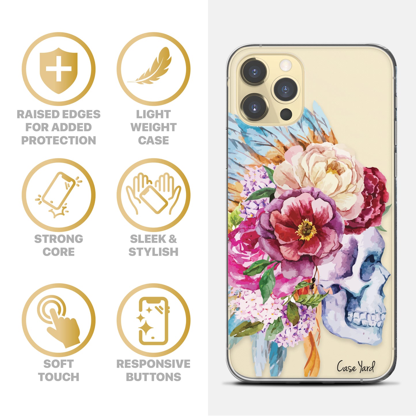 TPU Clear case with (Watercolor Skull) Design for iPhone & Samsung Phones