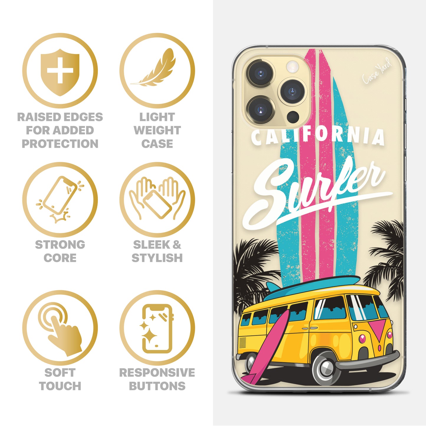 TPU Clear case with (Cali Surfer) Design for iPhone & Samsung Phones