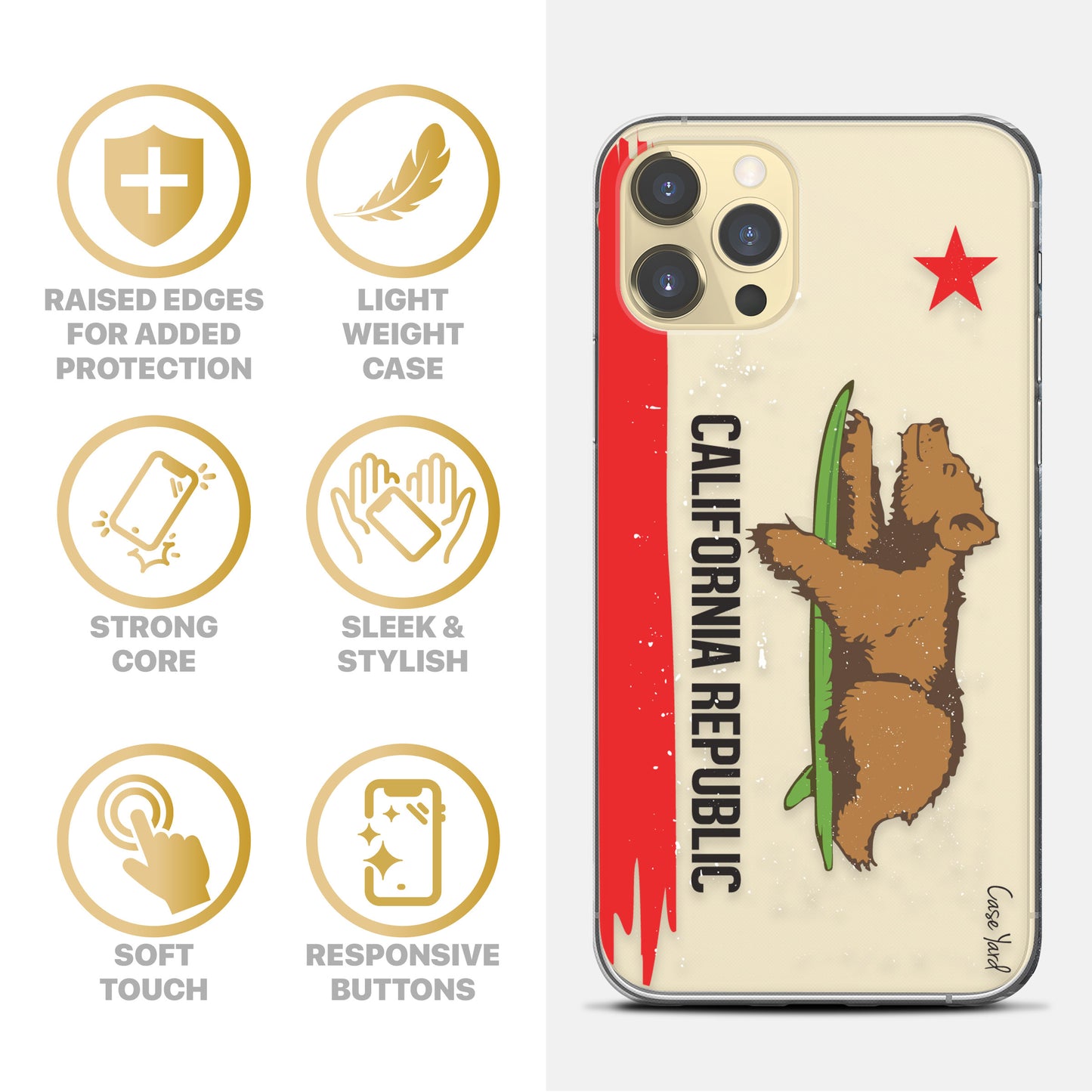 Happy California Republic TPU Clear Phone Case for iPhone & Samsung Phones
