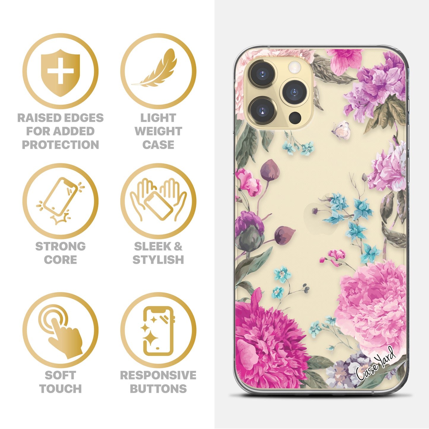 TPU Case Clear case with (Peonies Garden) Design for iPhone & Samsung Phones