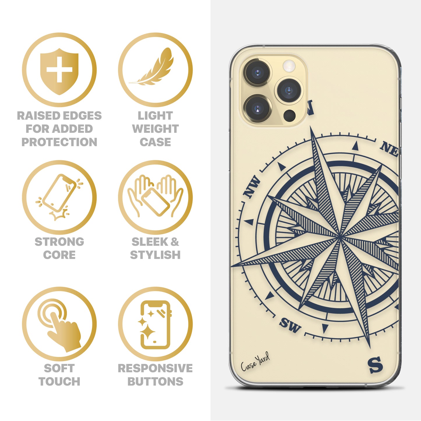 TPU Clear case with (Compass Rose) Design for iPhone & Samsung Phones