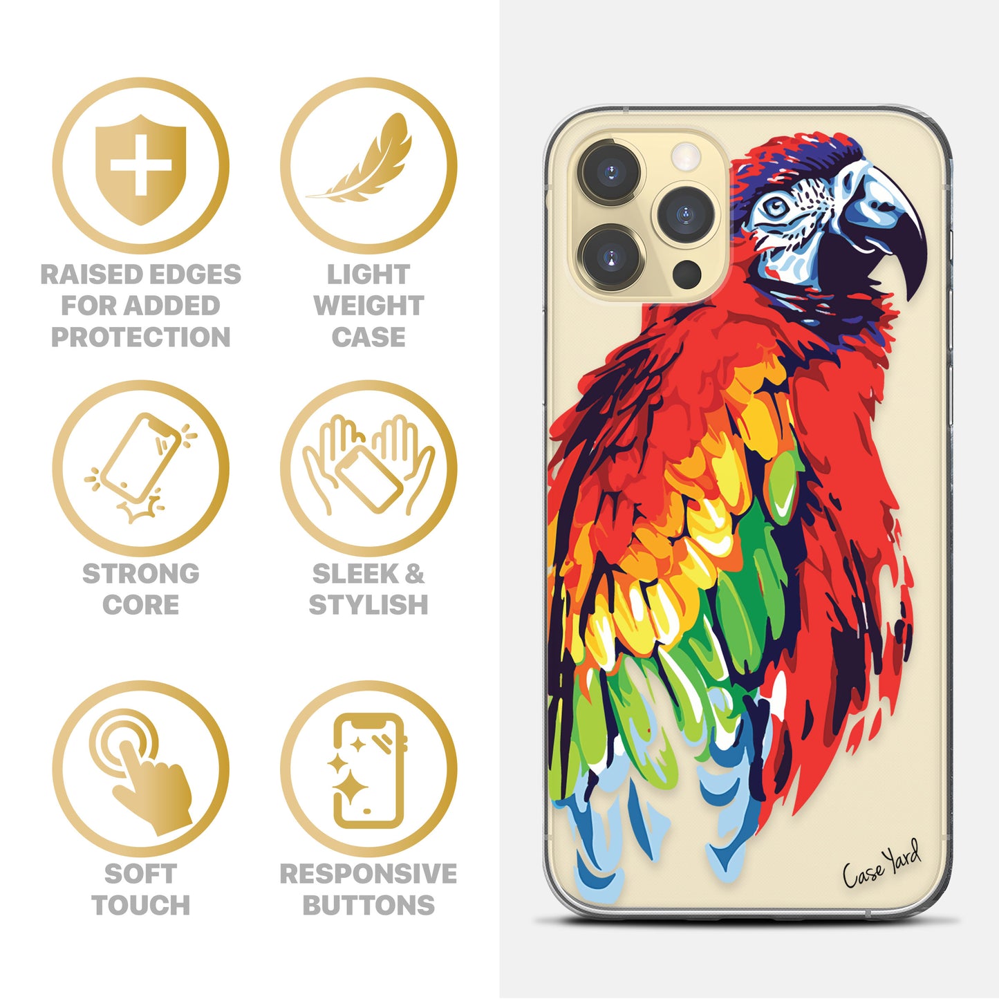 Watercolor Macaw TPU Clear Phone Case for iPhone & Samsung Phones