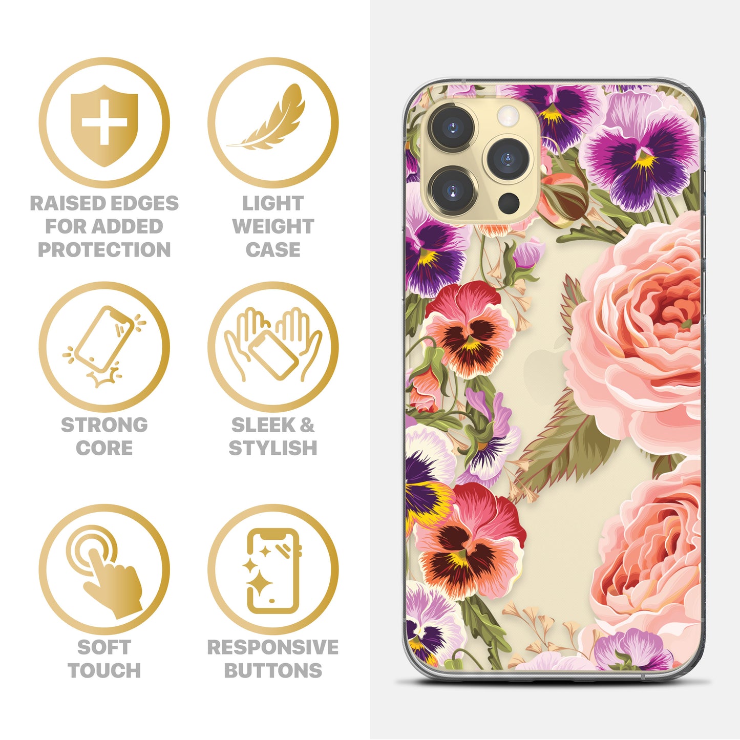 Pansy Garden TPU Clear Phone Case for iPhone & Samsung Phones