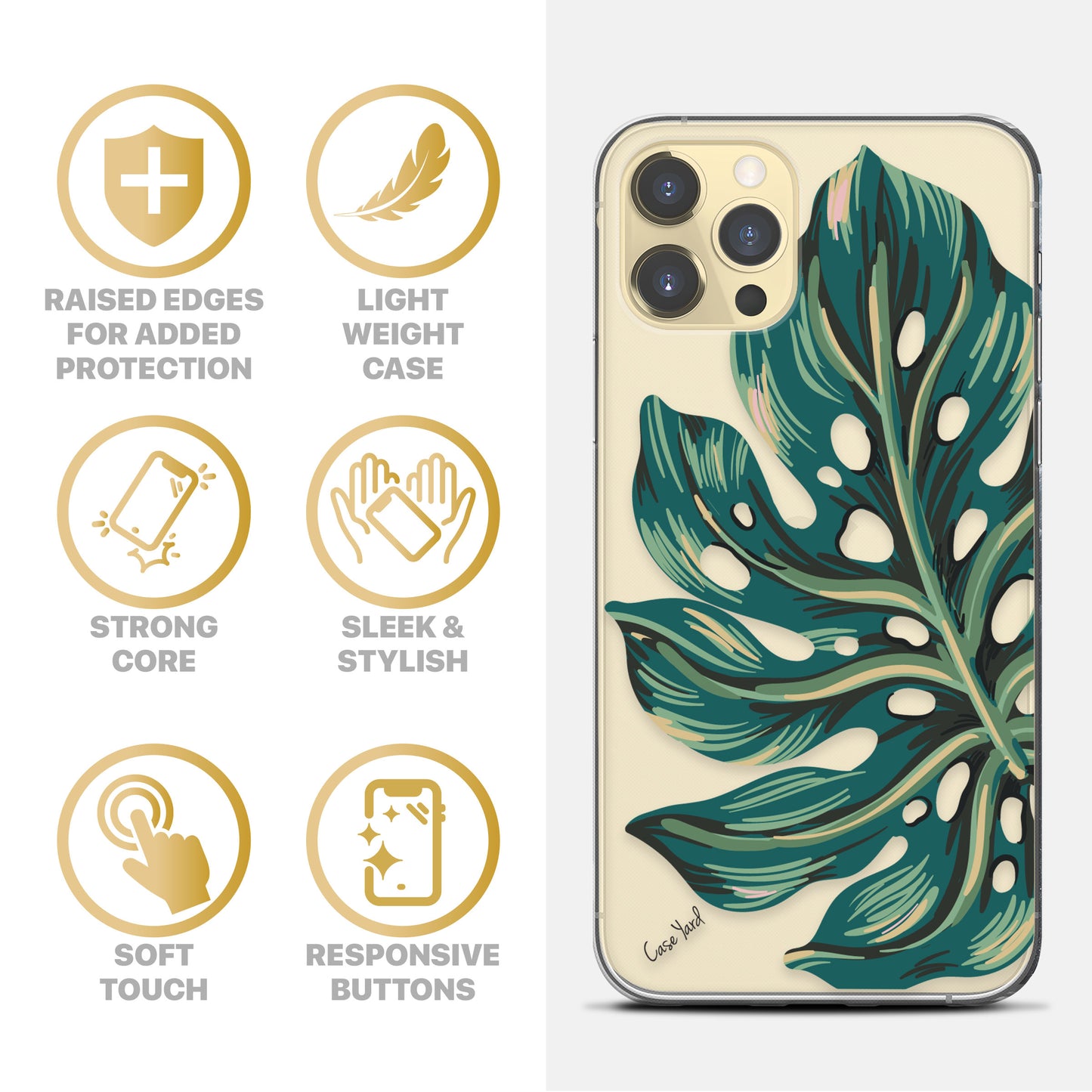 TPU Clear case with (Monstera Leaf) Design for iPhone & Samsung Phones