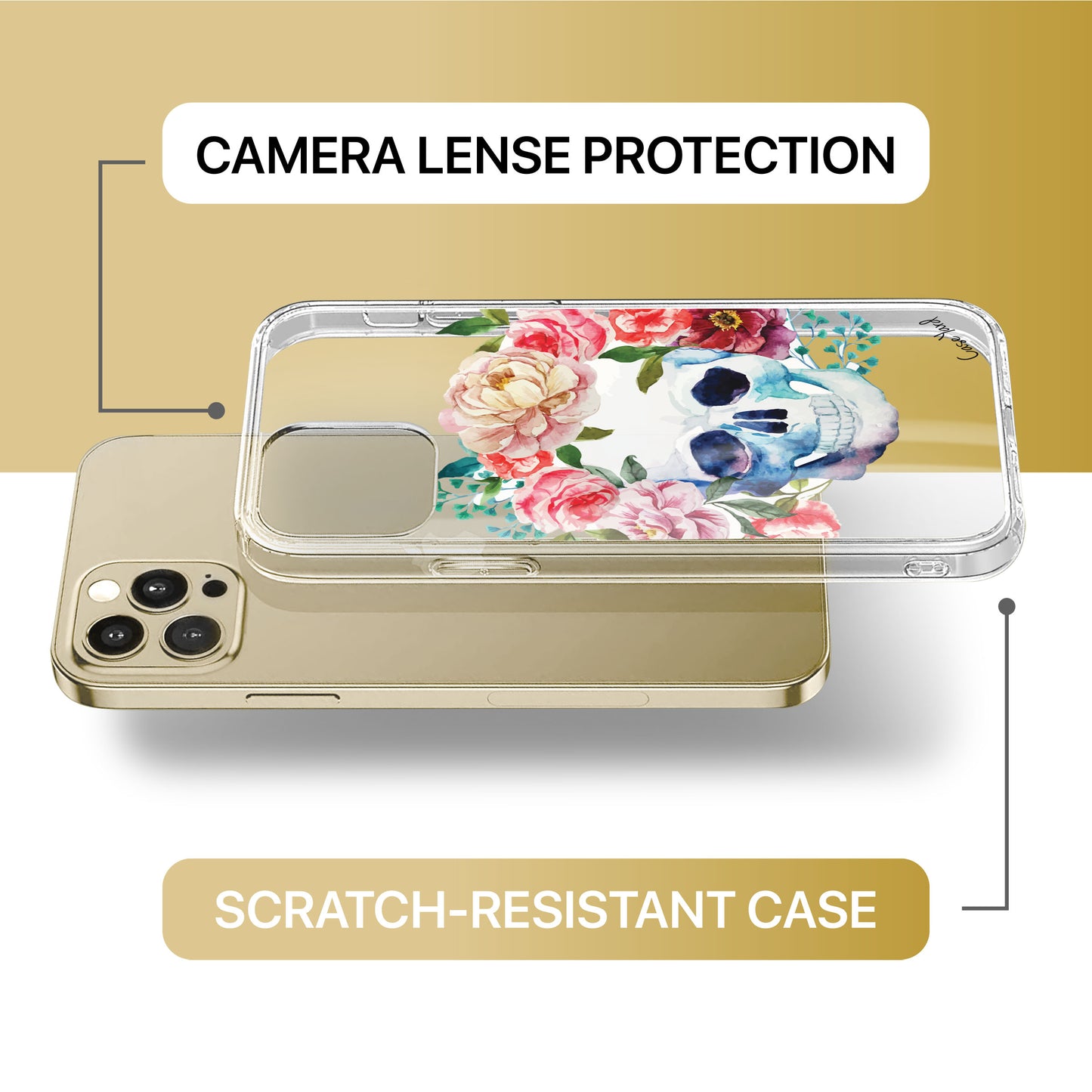 Skull Floral TPU Clear Phone Case for iPhone & Samsung Phones