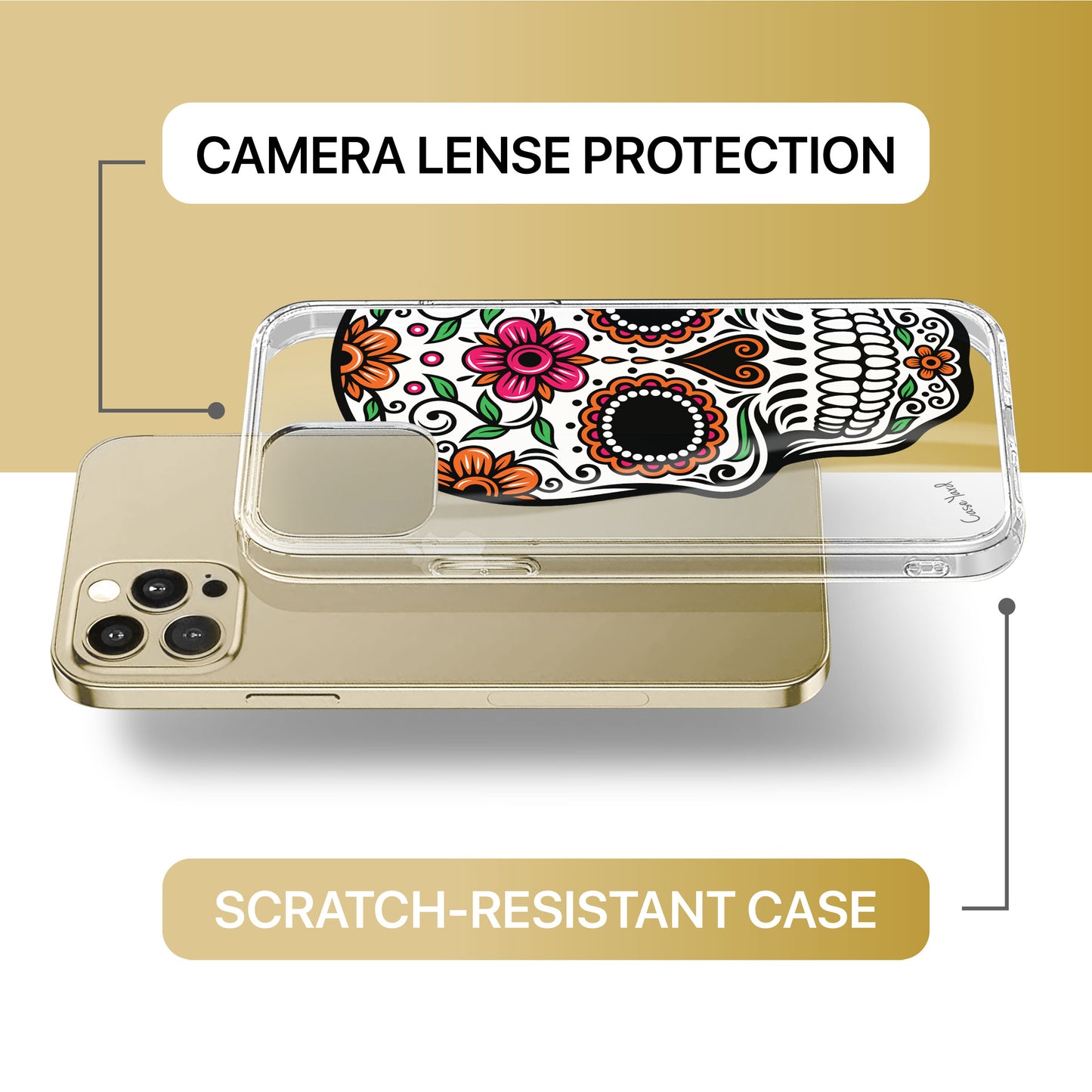 Color Sugar Skull TPU Clear Phone Case for iPhone & Samsung Phones