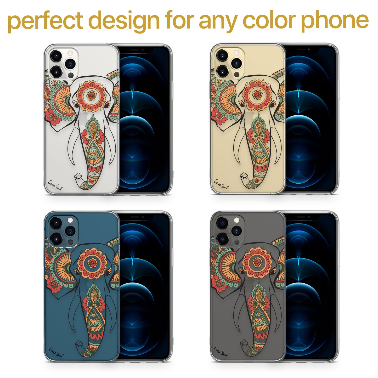 TPU Clear case with (Elephant Hannah Head) Design for iPhone & Samsung Phones