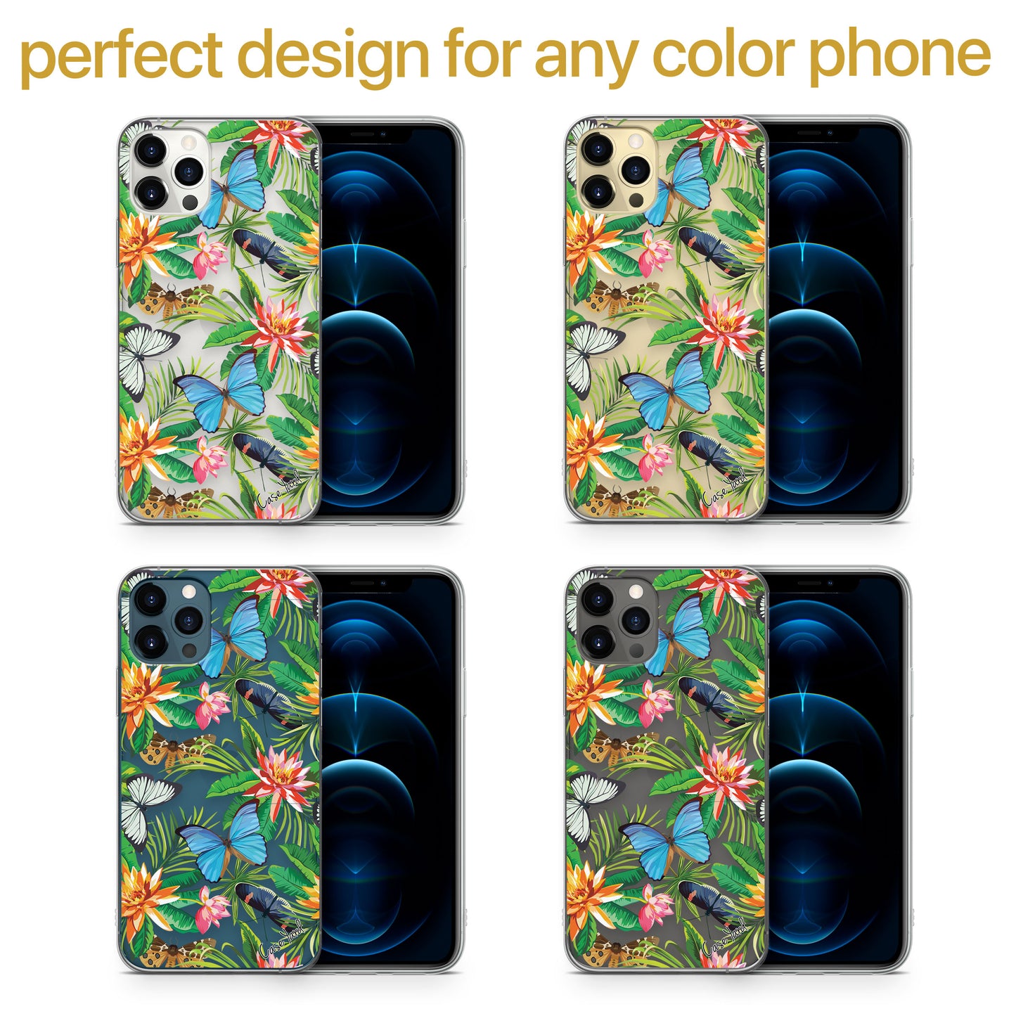 Flower Butterfly TPU Clear Phone Case for iPhone & Samsung Phones