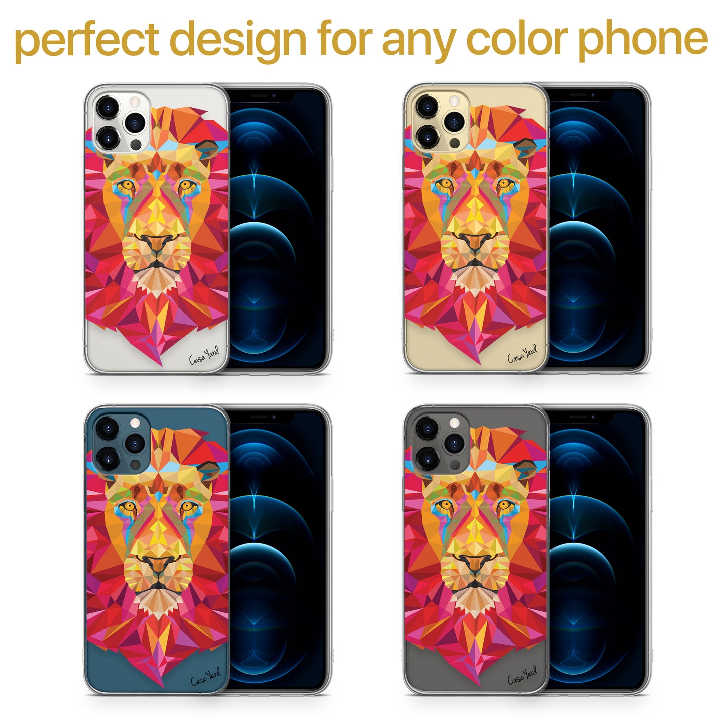 TPU Clear case with (Lion Polygon) Design for iPhone & Samsung Phones