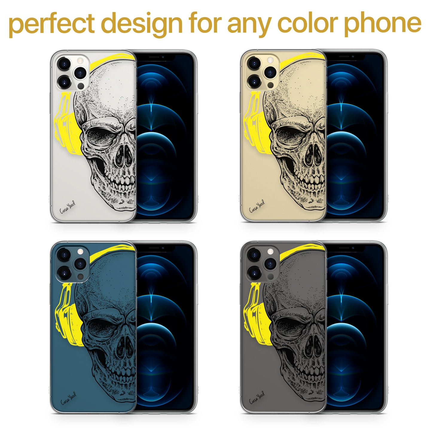Headphone Skull TPU Clear Phone Case for iPhone & Samsung Phones