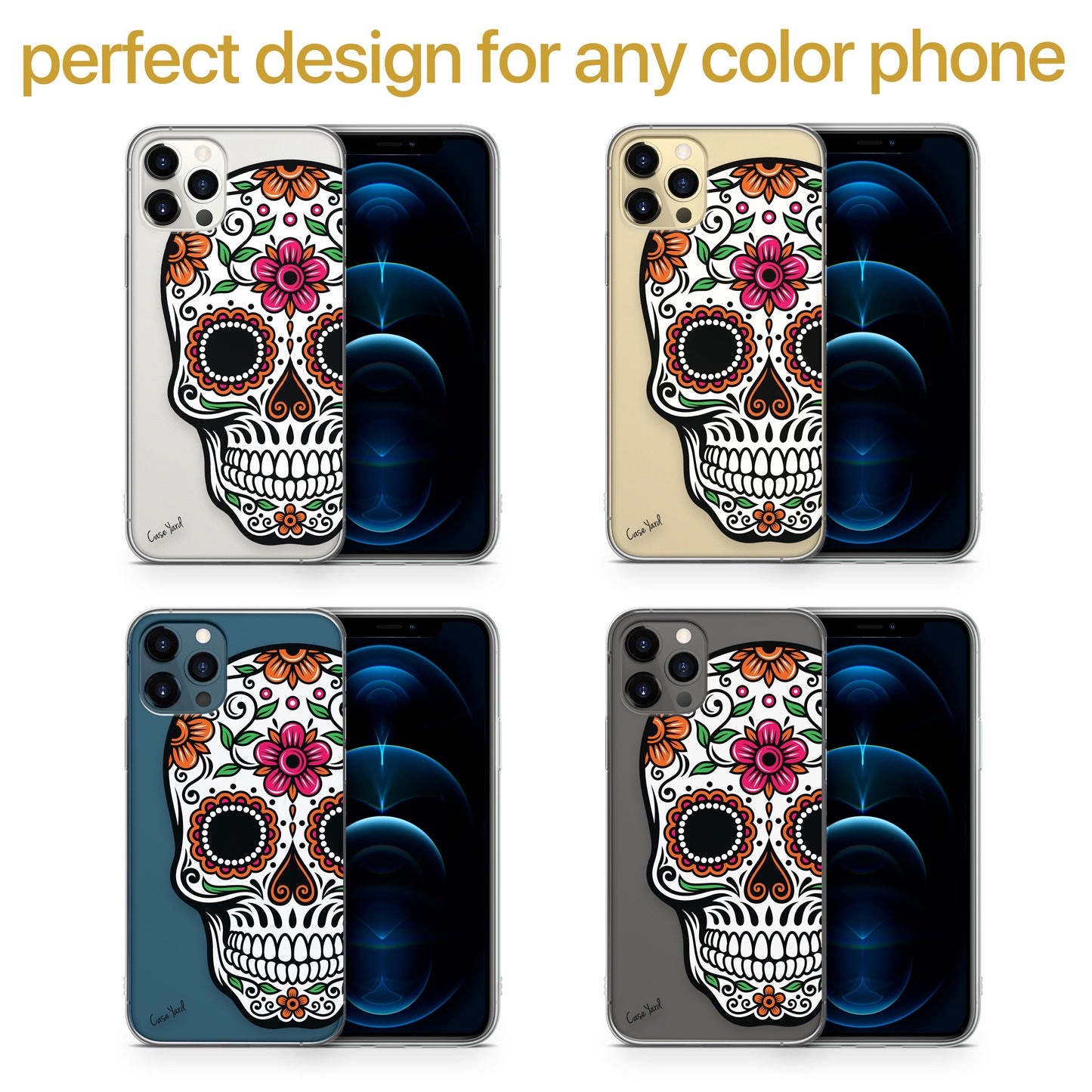 Color Sugar Skull TPU Clear Phone Case for iPhone & Samsung Phones