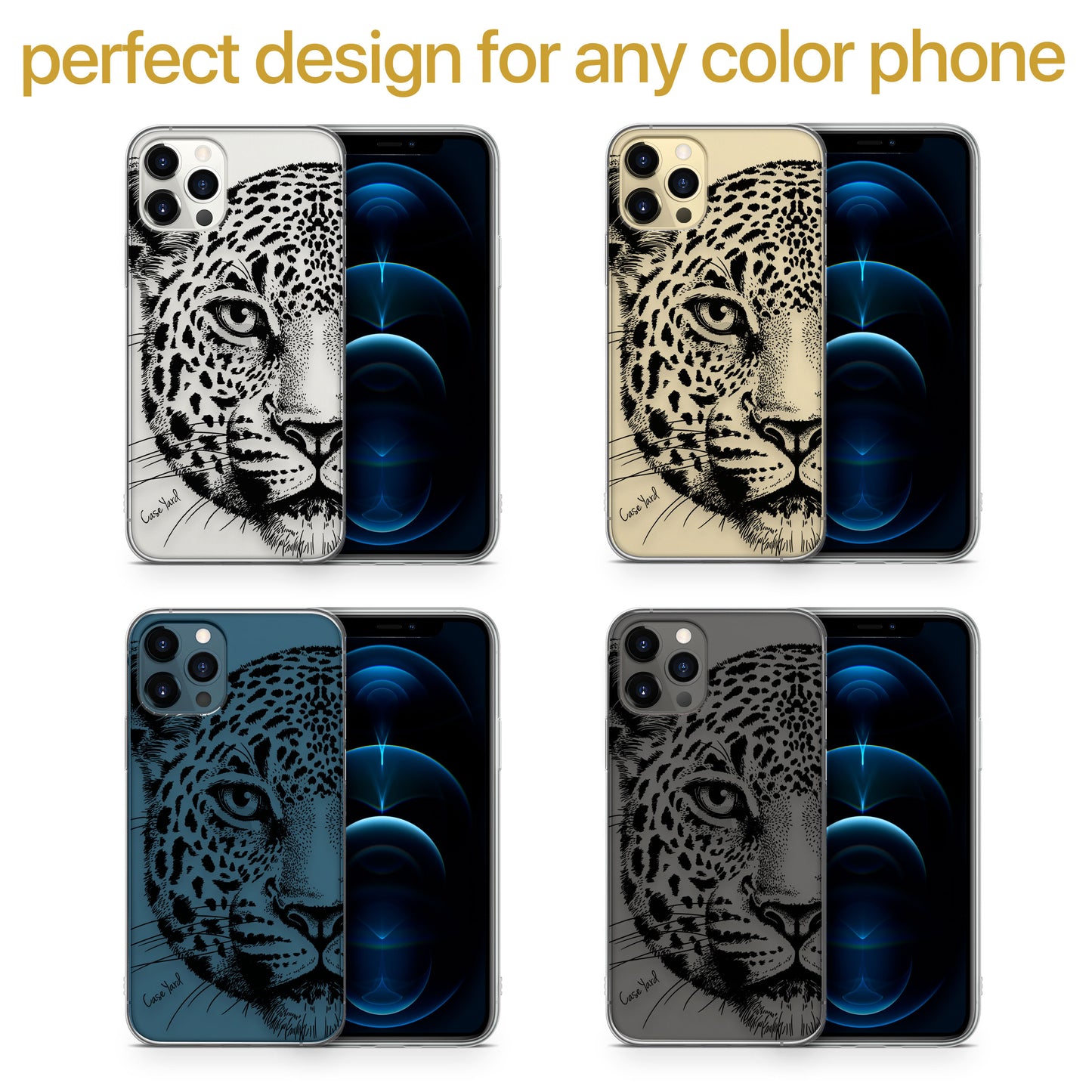 TPU Clear case with (Leopard Sketch) Design for iPhone & Samsung Phones