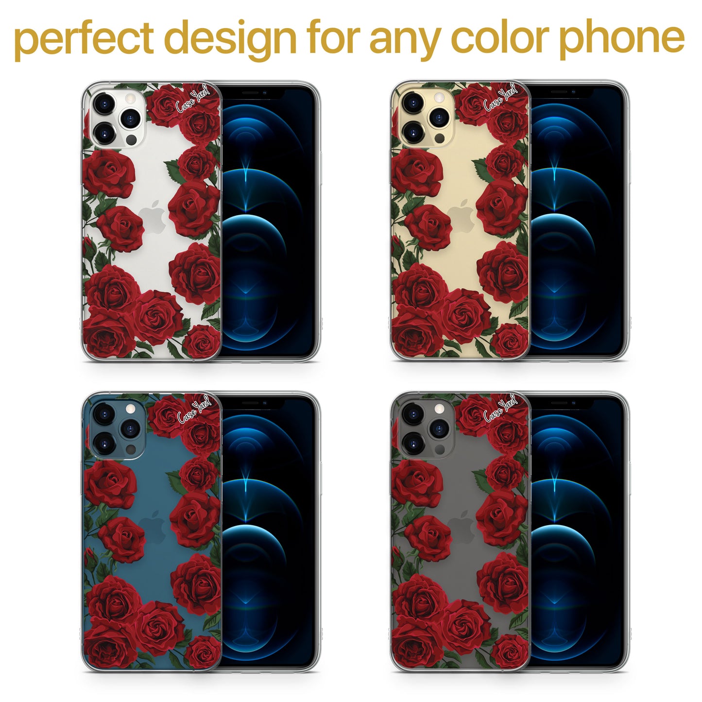 TPU Clear case with (Red Roses) Design for iPhone & Samsung Phones