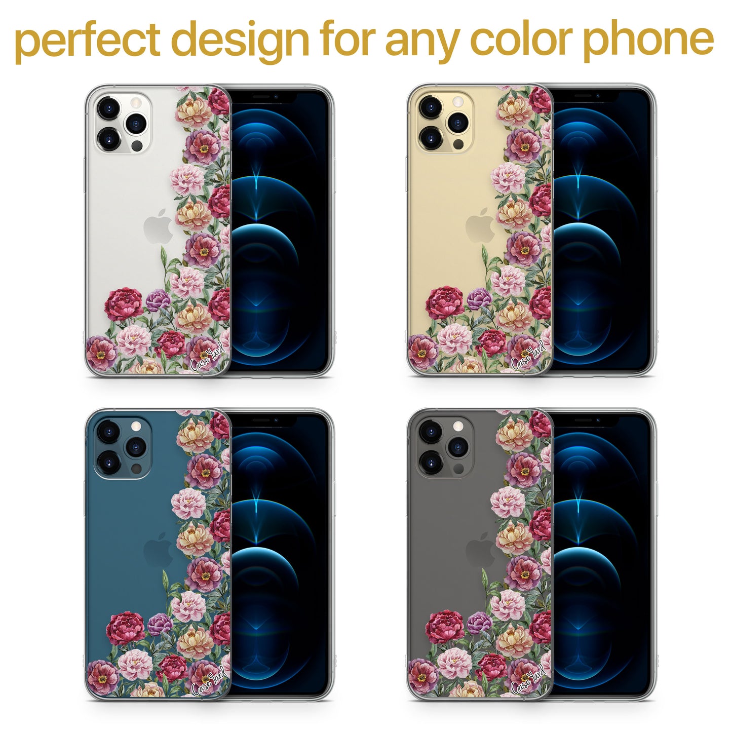 TPU Clear case with (Purple Botanics) Design for iPhone & Samsung Phones